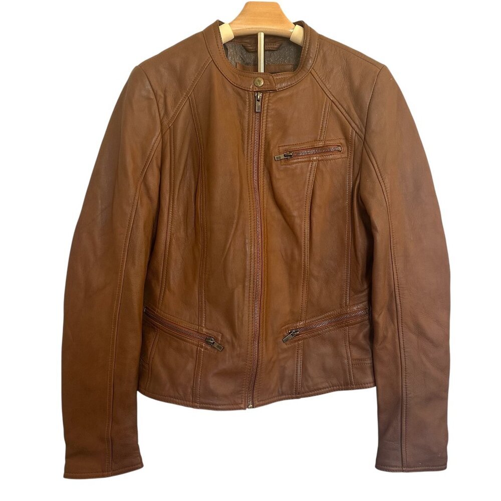 NWT Black Rivet Brown Genuine Leather Jacket Women's Large Brand New Never Worn